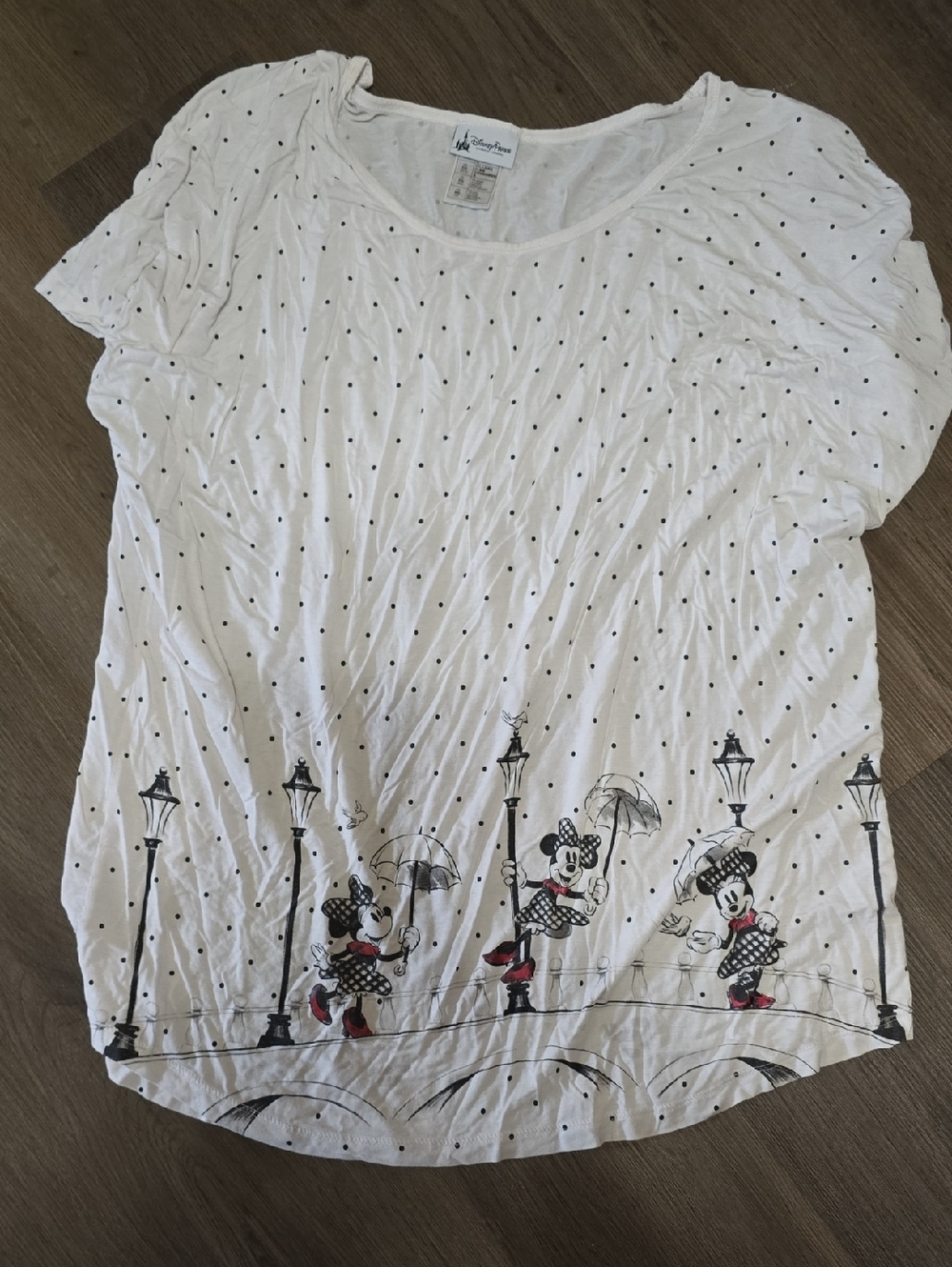 Disney White Polka Dot Minnie Mouse Rainy Day Tee with Red Accents
